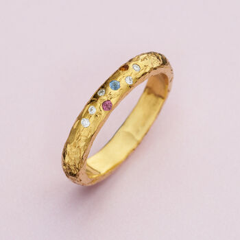 9ct Gold Diamond And Birthstone Confetti Ring, 7 of 11