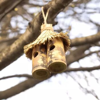 Novelty Hanging Bird House Bamboo Tiki Hut Garden Decor, 2 of 5