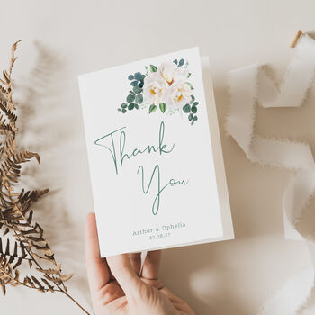 Wedding Thank You Cards White And Dark Green Florals, 2 of 6