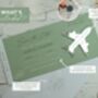 Sage Green Wedding Boarding Pass Save The Date With Silver Magnetic Plane, thumbnail 2 of 6