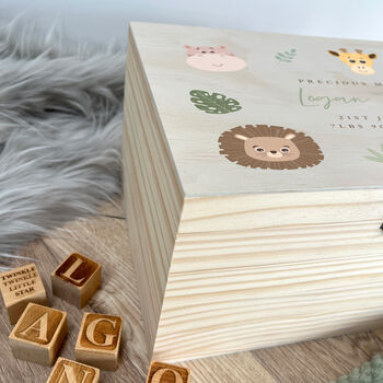 Personalised Jungle Animals New Baby Keepsake Box, 4 of 8