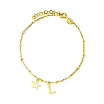 Sterling Silver Gold Plated Initial Star Charm Bracelet, 9 of 10