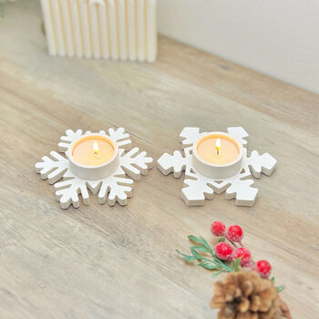 White Snowflake Christmas Candle And Tealight Holder, 4 of 8