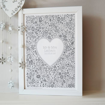 Personalised Floral Heart Wedding Print, 4 of 9