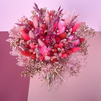 Bright Pink Dried Flower Bouquet With Bunny Tails, 2 of 4