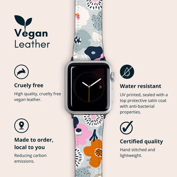 Blue Flowers Vegan Leather Apple Watch Band, 2 of 6