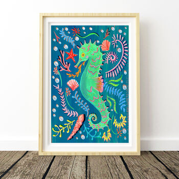 Seahorse Colourful Ocean Nursery Print, 4 of 9