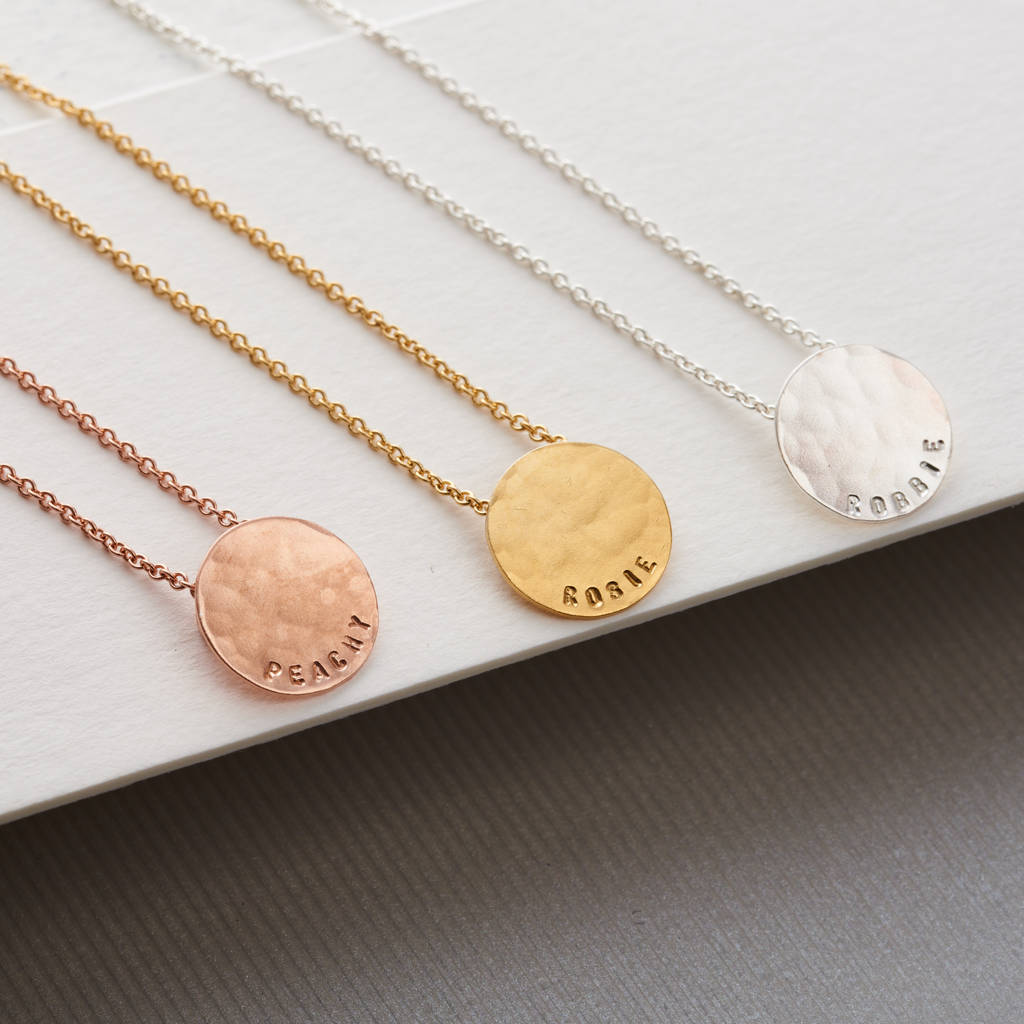 Personalised Small Hammered Disc Necklace By Posh Totty Designs