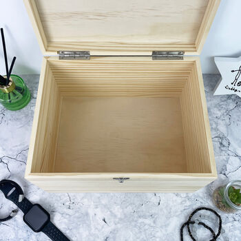 Personalised Bold Custom Text Pine Photo Memory Box Five Sizes 16cm | 20cm | 26cm | 30cm | 36cm, 4 of 9