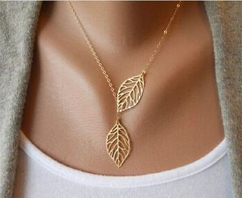 Twin Filigree Leaf Y Shape Lariat Adjustable Necklace, 2 of 4