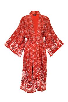 Asanoha And Peony Terracotta Embroidered Long Kimono, 9 of 12