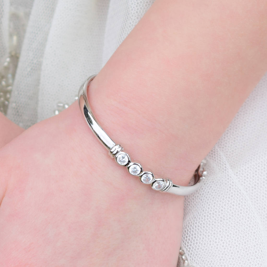 Silver Round Cubic Zirconia Baby Or Child Bangle, 1 of 5
