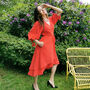 Anna Coral Red Linen Blend Wrap Dress, thumbnail 2 of 7