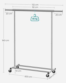 Clothes Rack On Wheels Extendable Hanging Rail, 12 of 12