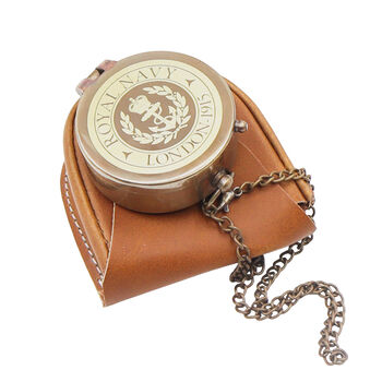 Royal Navy Compass With Wooden Box Or Leather Case, 5 of 10
