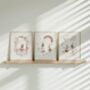 Dancing Bunny Nursery Art – Neutral Boho Wall Print Set, thumbnail 2 of 5