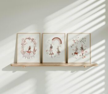 Dancing Bunny Nursery Art – Neutral Boho Wall Print Set, 2 of 5