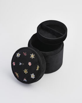 Floral Ditsy Embroidered Black Velvet Jewellery Box, 3 of 4