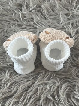 White Ribbed Teddy Bear Baby Socks, 2 of 8