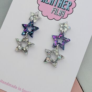 Glitzy Triple Star Resin Earrings, 6 of 12
