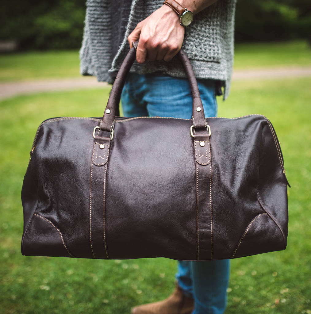 luxury dark brown thick oiled leather holdall by wombat ...