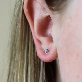 Tiny Sterling Silver Blue Flower Stud Earrings, 5 of 9