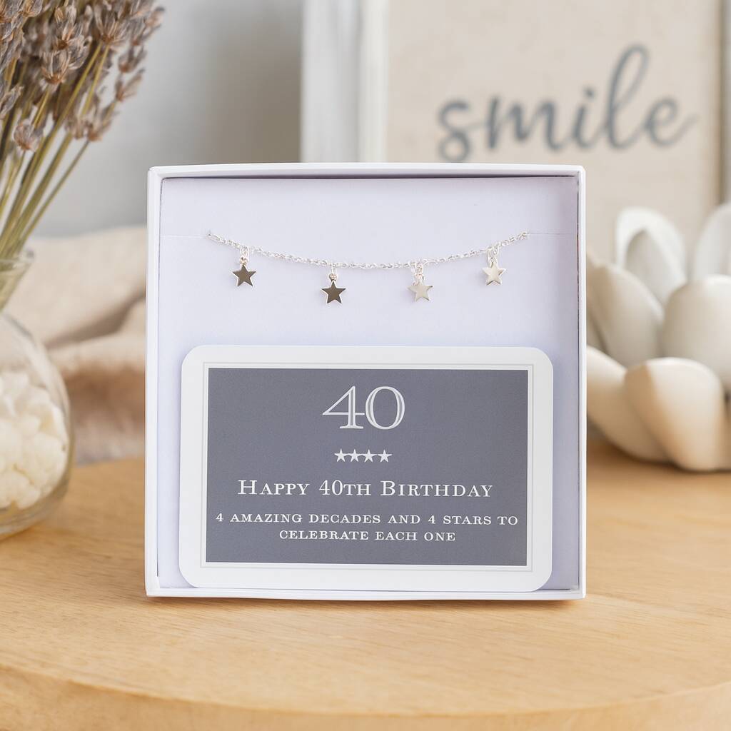 40th Birthday Sterling Silver Four Star Bracelet, 1 of 4