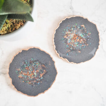 Iridescent Rose Gold Geode Resin Coasters, 5 of 12