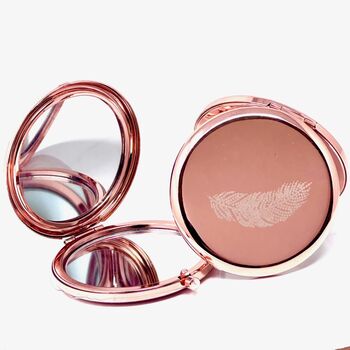 Personalised Feather Compact Mirror In Rose Gold, 4 of 6