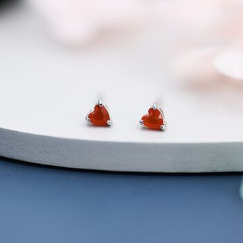 Genuine Carnelian Crystal Heart Stud Earrings, 6 of 11
