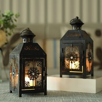Set Of Two Black With Gold Brush Candle Lantern, 4 of 6