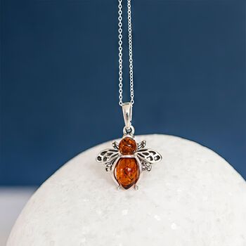 Baltic Amber Bumble Bee Necklace In Sterling Silver, 2 of 12