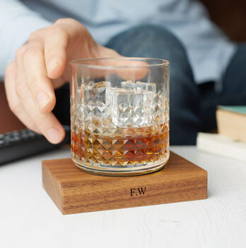 Personalised Wooden Whiskey Coaster With Leather, 4 of 9
