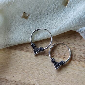 Silver Sterling Oxidised Wired Tribal Hoops, 3 of 4