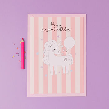 Personalised Unicorn Birthday Card With Stickers, 6 of 8