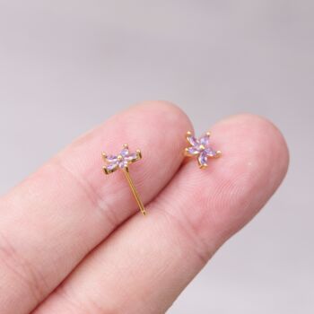 Pink Tourmaline October Birthstone Flower Stud Earrings, 2 of 8