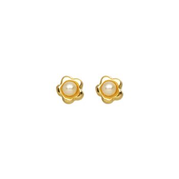 Kids Yellow Gold Freshwater Pearl Flower Studs, 2 of 4