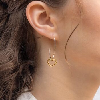 Handmade Hoop Earrings With Dainty Gold Hearts, 2 of 7