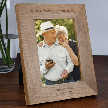 Personalised Wooden Oak Effect Wedding Anniversary Photo Frame, 5 of 6