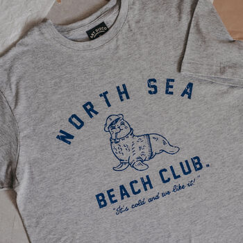 Womens Retro Grey 'North Sea Beach Club' T Shirt, 3 of 4