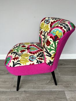 Cocktail Chair In Vibrant Fabric With Pink Harris Tweed, 10 of 10
