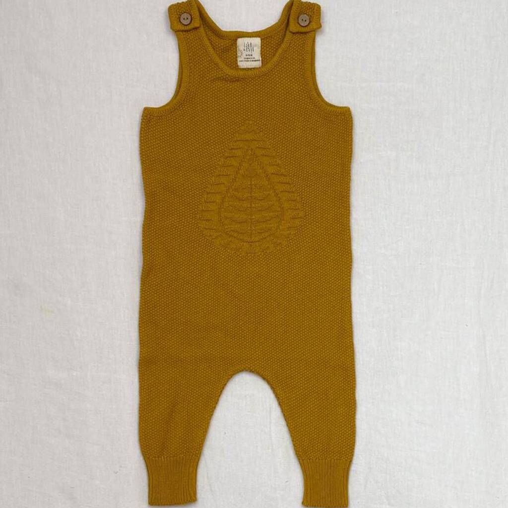 Leaf Chunky Knit Mustard Children's Dungarees By lal & nil