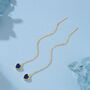 Tiny Sapphire Blue Cz Heart Threader Earrings, thumbnail 6 of 11