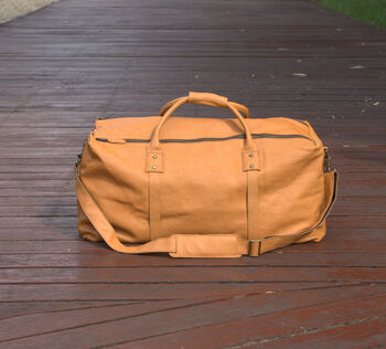 Genuine Leather Holdall Luggage Worn Look Light Brown, 7 of 12