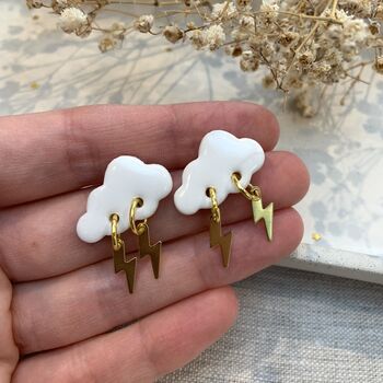 Statement Cloud And Lightening Bolt Stud Earrings, 3 of 8