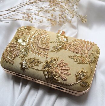 Amina Golden Silk Embroidered Clutch, 2 of 2