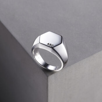 Unisex Personalised Hexagon Signet Ring, 2 of 6