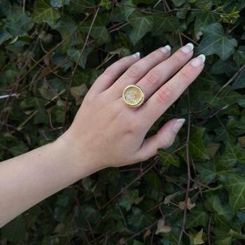 Handmade Sterling Silver Adjustable Ring Ceramic, Glass And Gold Crystal Pool, 2 of 12