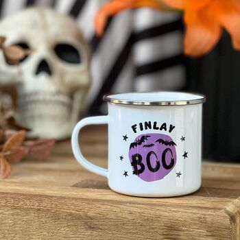 Personalised Boo! Halloween Enamel Mug, 5 of 11