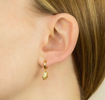 Yellow Gold Plated Palm Leaf Hoop Earrings, 3 of 8